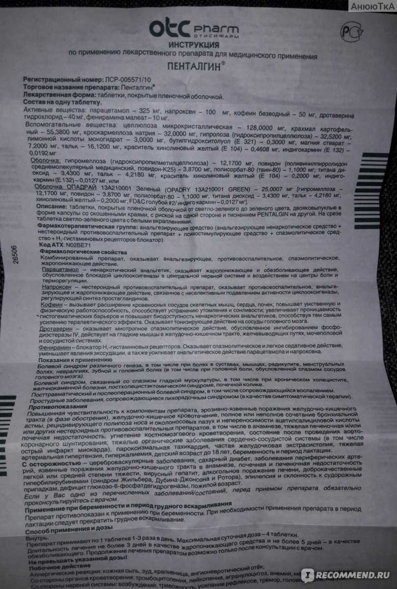 Пенталгин инструкция по применению