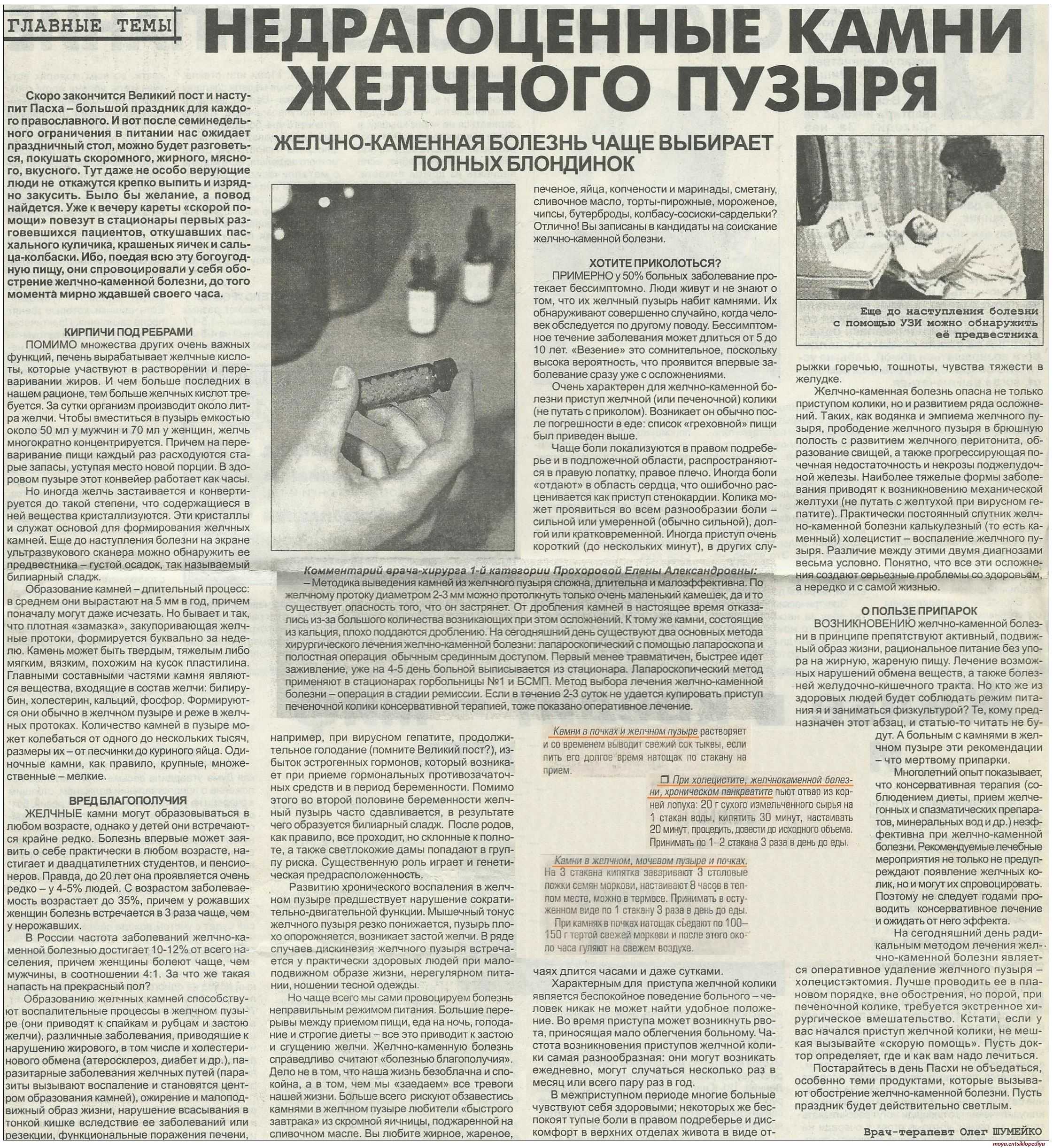 Желчекаменная болезнь у женщин и мужчин - лечение и симптомы