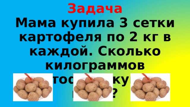 В 3 пакета разложили поровну 12 кг картофеля сколько килограммов картофеля в каждом пакете схема